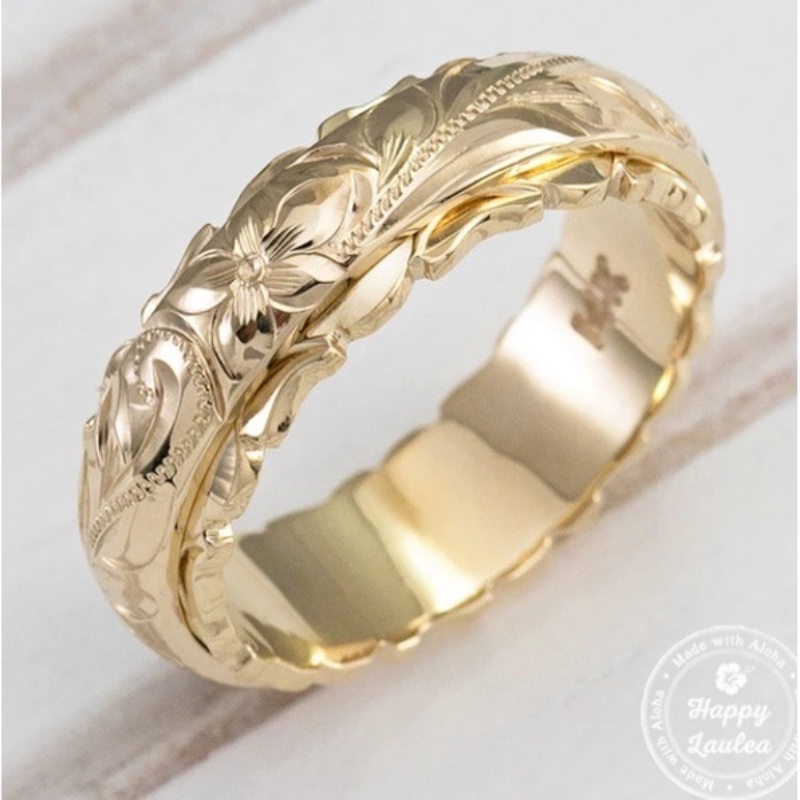 Goldkingdom Perhiasan Fashion Emas Asli Kadar 375 Bangkok Aksesoris Ready Stock Lapis Emas 14k Mengambang Ukir Bunga Mawar Cincin Hadiah Ulang Tahun Pernikahan Cincin Untuk Wanita