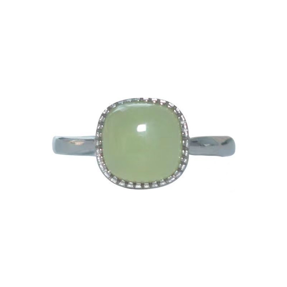Cincin Batu Giok Bentuk Kotak Model Terbuka Gaya Vintage Minimalis Untuk Wanita