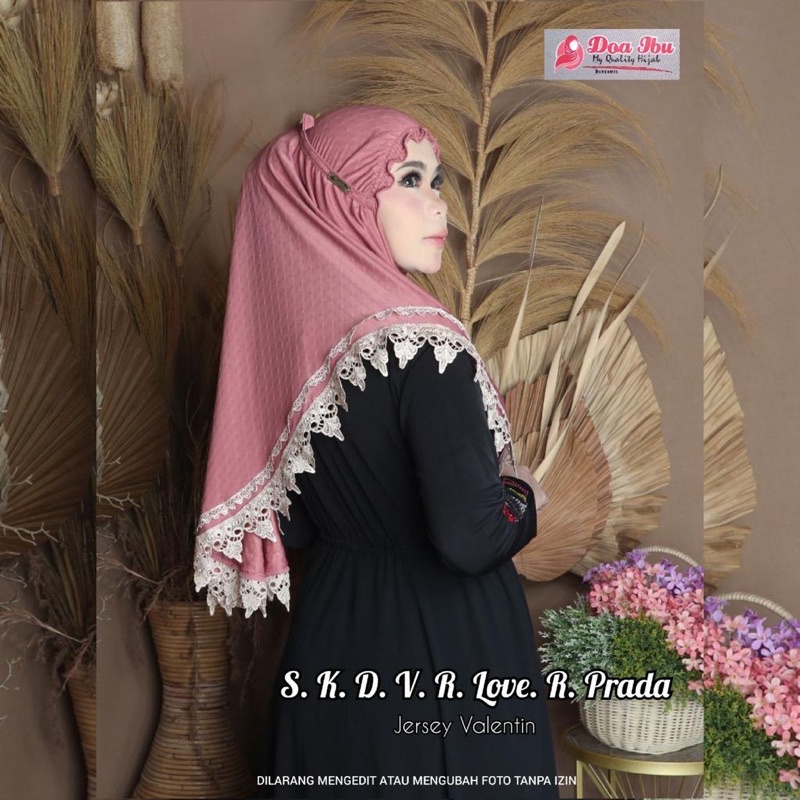 [Doi 283] Jilbab Love Renda Prada Original Doa Ibu ✦ Hijab Tali Non Pet DOI