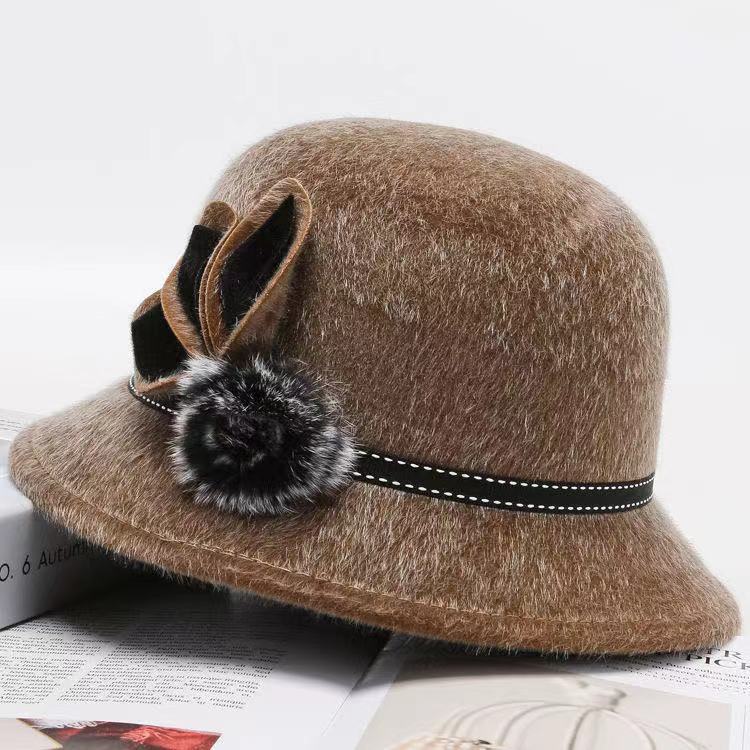 Topi Kuplukbeanie Bahan Wolbulu mink Aksen Bunga Gaya Musim Gugurdingin Untuk Wanita