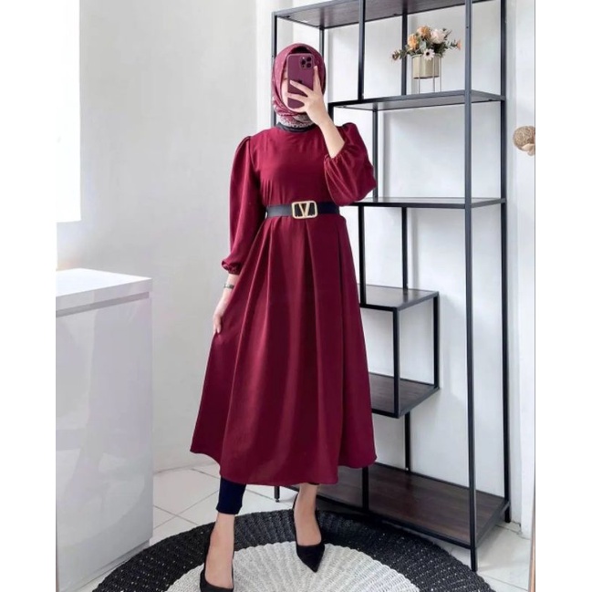 MIDI DRESS LONG TUNIK RAYON CRINKLE PREMIUM