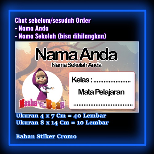 

Stiker Label Buku Masha & the bear dan kartun lucu Karakter Lucu Custom Lebel Nama cromo murah 20 Varian berbeda Sticker Pelajaran Mapel buku anak sekolah Vol 10