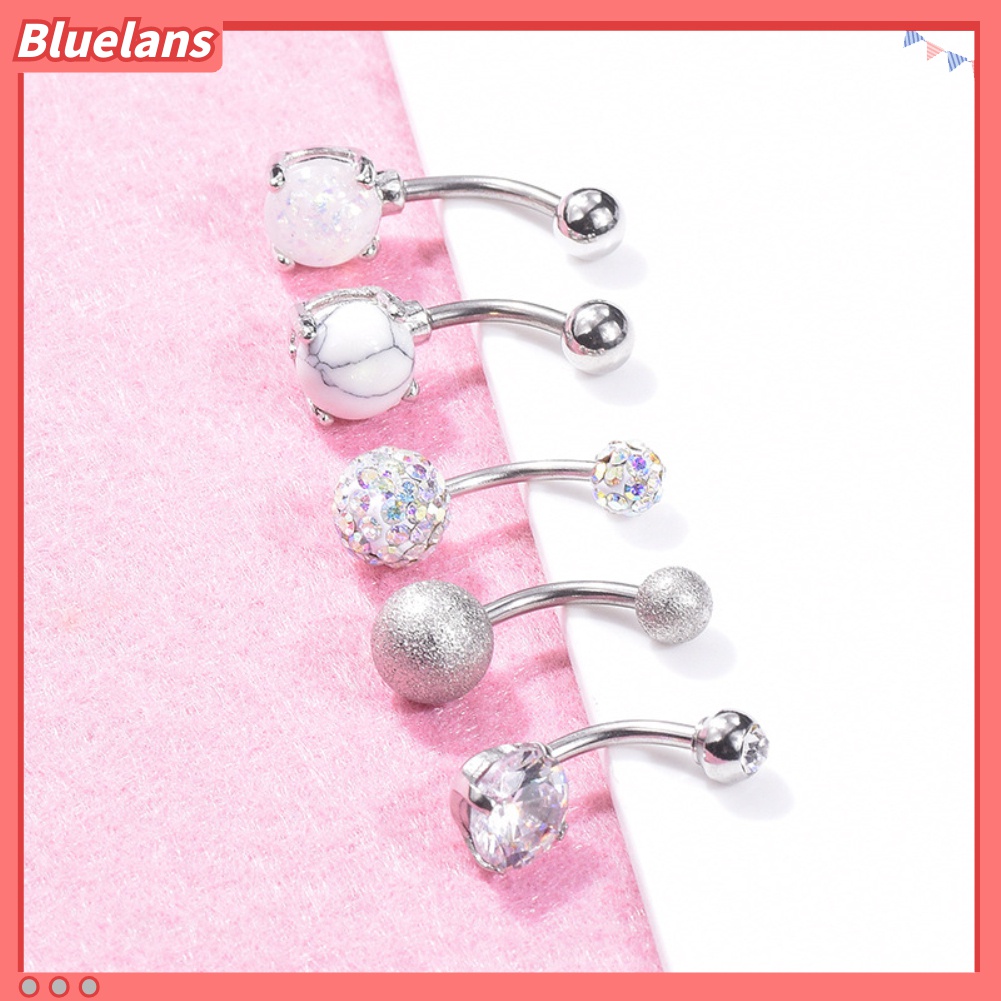 5 / 10Pcs Cincin Tindik Pusar Perut Hias Opal Imitasi Untuk Wanita