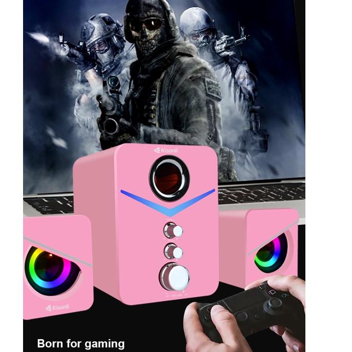 COD  2.2 KISONLI Speaker Komputer/Laptop U3100 Bass, Treble And Subwoofer - Pink [KODE 9]
