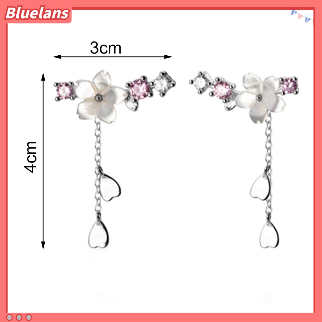 1 Pasang Anting Kait Gantung Desain Hati Cherry Blossom Bahan Alloy Hias Berlian Imitasi Untuk Liburan