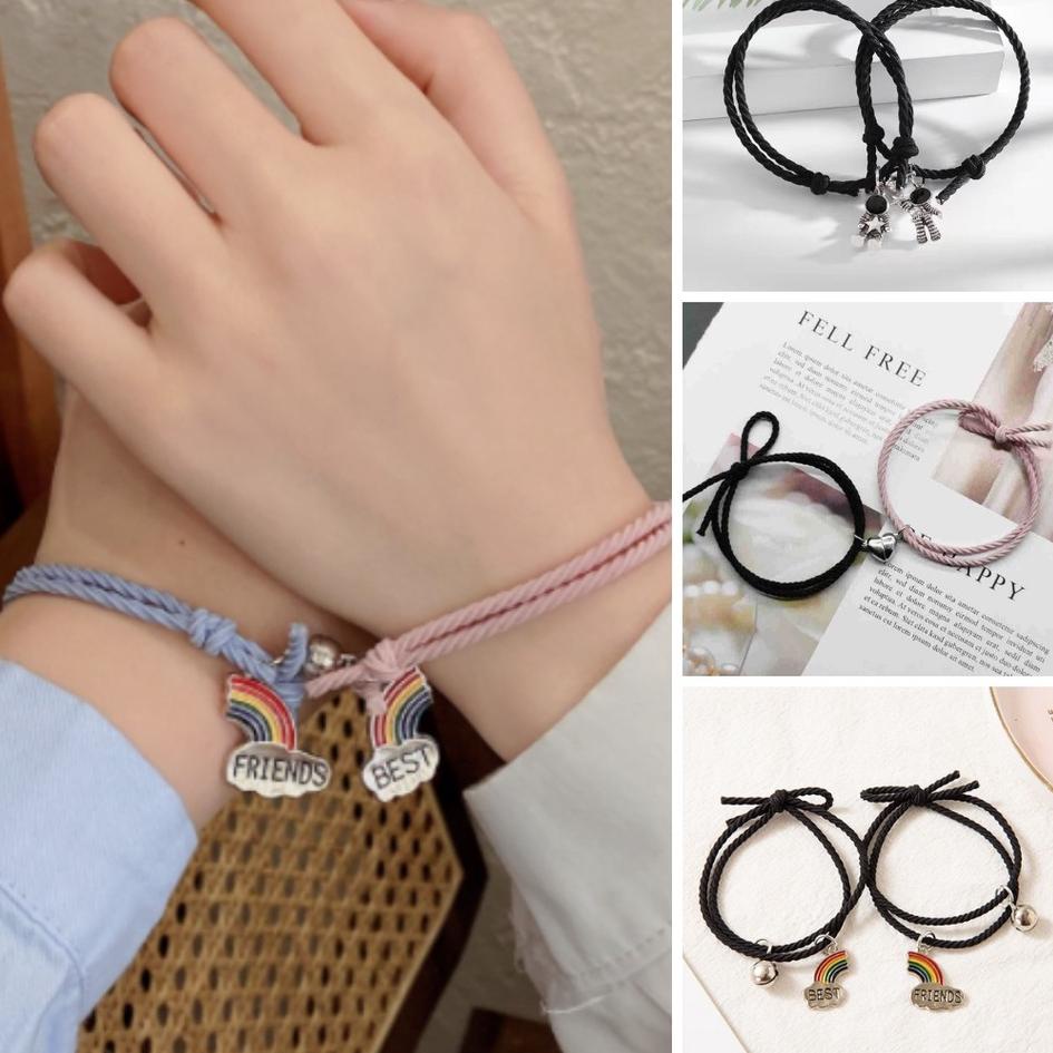 ㆊ 2 Pcs Sepasang Gelang Tali Karet Magnet Desain Astronot Kuromi Cinnamoroll Untuk Pria Dan Wanita G