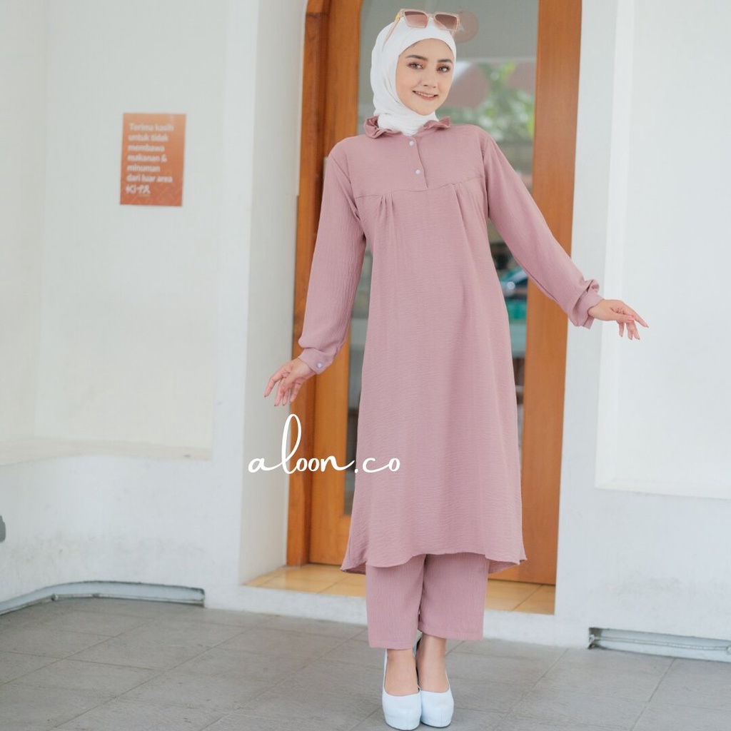 Ayana Setelan Tunik Bahan Crinkle Airflow Busui Friendly – One Set Wanita Terbaru