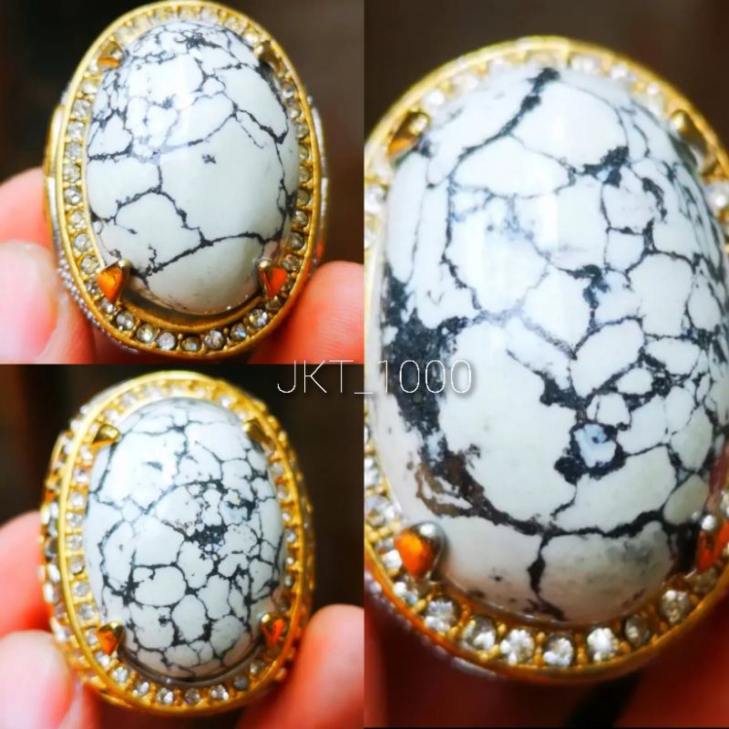 Cincin Batu Akik Pirus Putih Maligano Sulawesi Top Colour Big Size