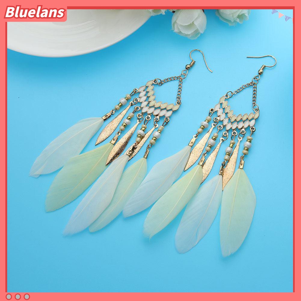 Bluelans Vintage Long Dangle Feather Boho Hook Earrings Women Charming Jewelry Gift