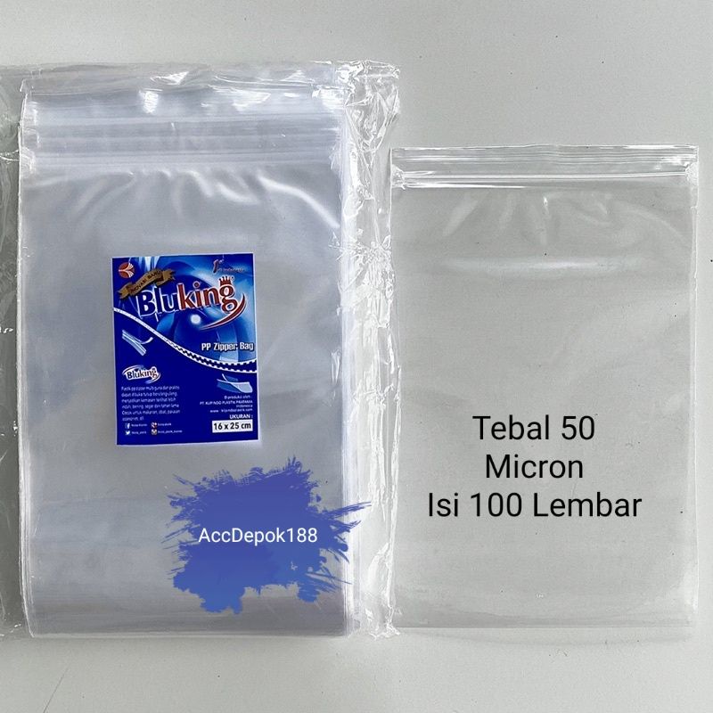 PLASTIK PP KLIP SNACK ZIPLOCK 16x25 CM MEREK BLUKING ISI 100 LEMBAR TEBAL 50 MICRON