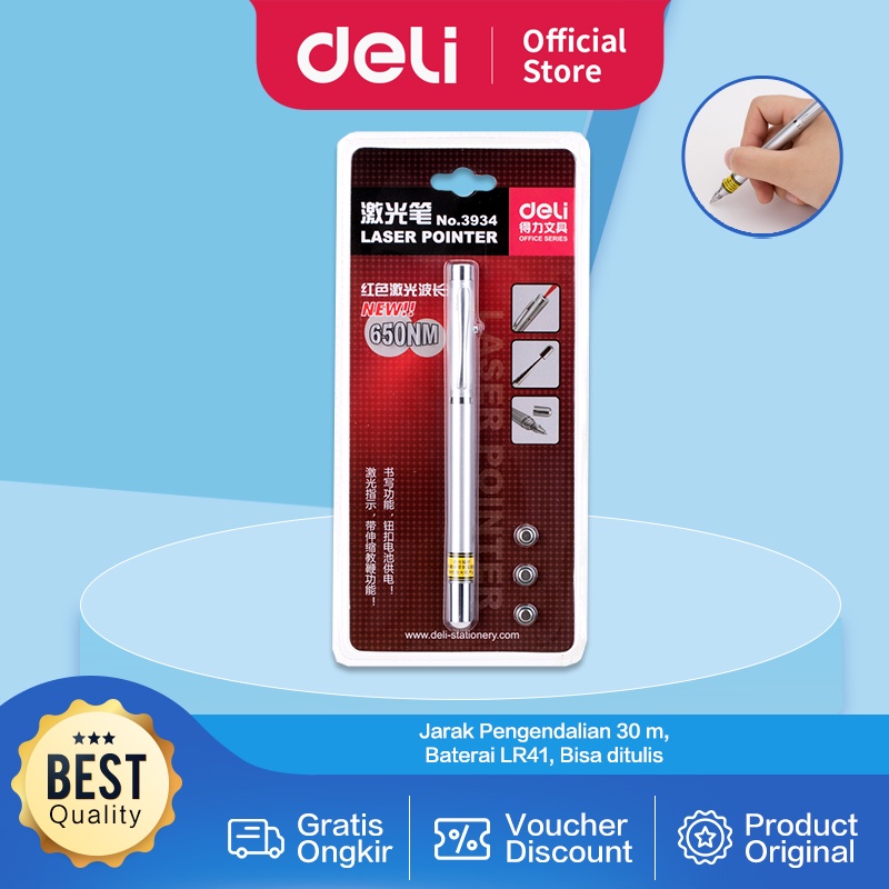 Deli Laser Pointer Wireless 3 in 1 Pen Laser Presentasi Bisa Sebagai Stik Penunjuk Bisa Ditulis 3934