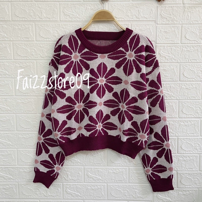 SWEATER RAJUT BUNGA - SWEATER RAJUT CROP PREMIUM-ATASAN RAJUT WANITA