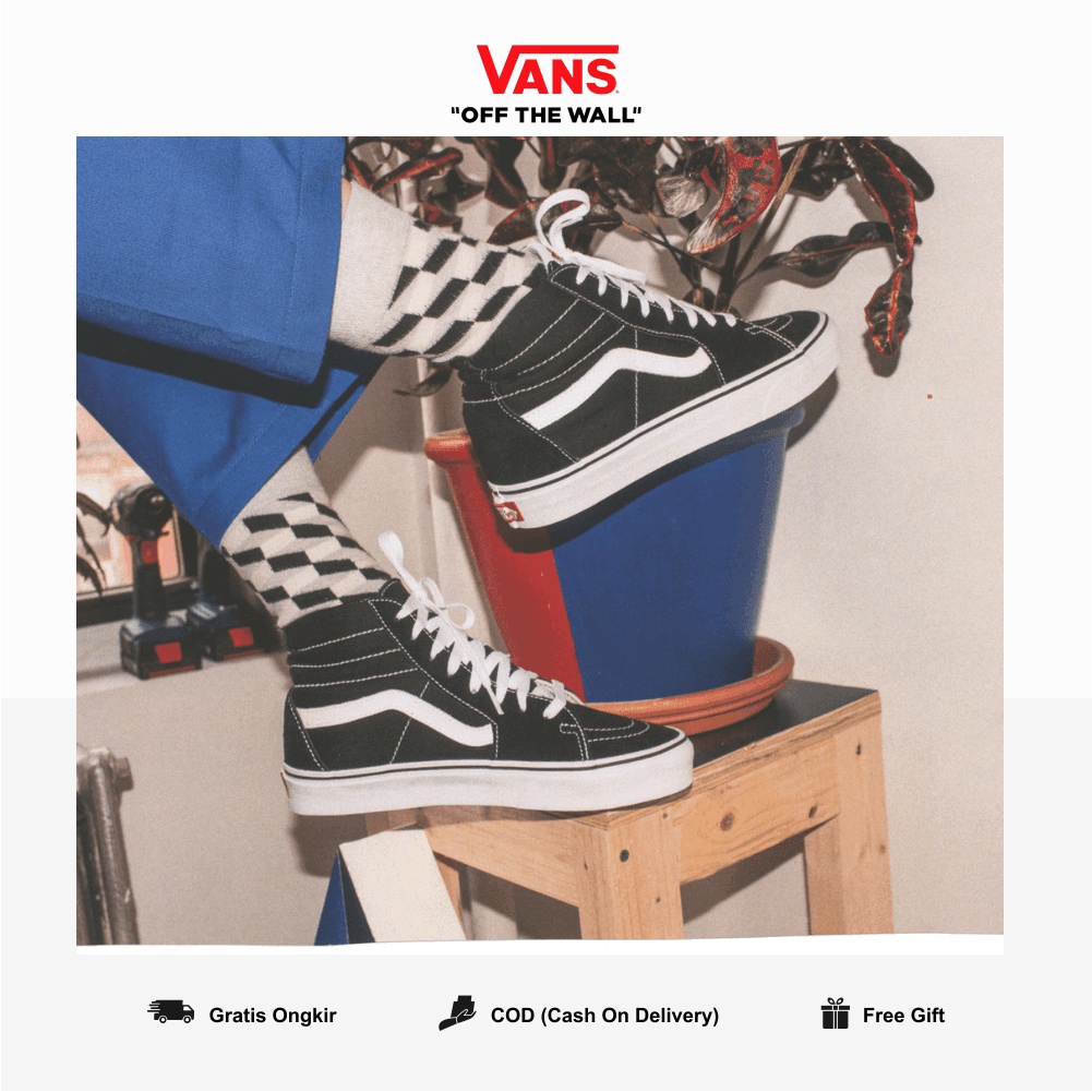 Vans Classic SK8 Hi Black White Pria Wanita Original 100% BNIBWT Ori Authentic High Ori Global Market Authentic