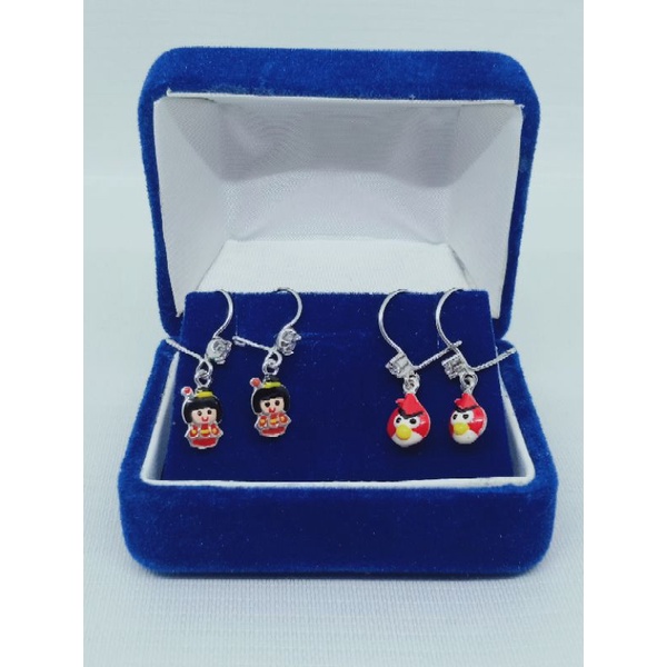 Anting kait anak mp + gantungan boneka cat warna full S925