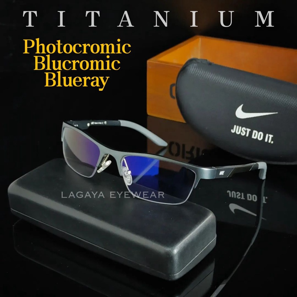KACAMATA GAYA NIKE 5053 LENSA BLUECROMIC FREME GAGANG FULL TITANIUM TREND SUNGLASSES ANTI SILAU UV 4