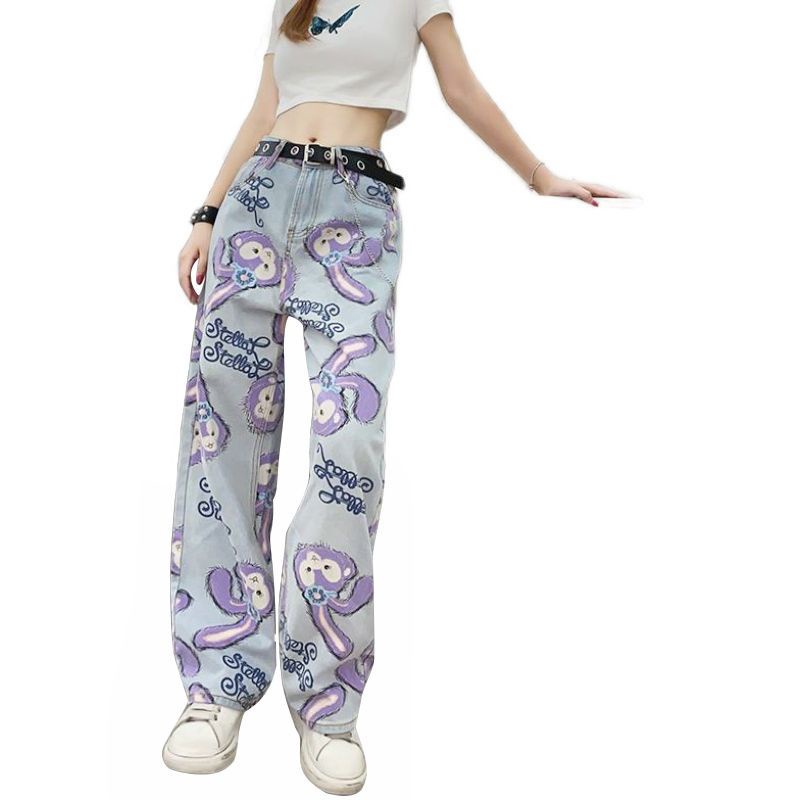 Nico##stellalou jeans/loose jeans highwaist /Korean retro high-waist loose jeans straight