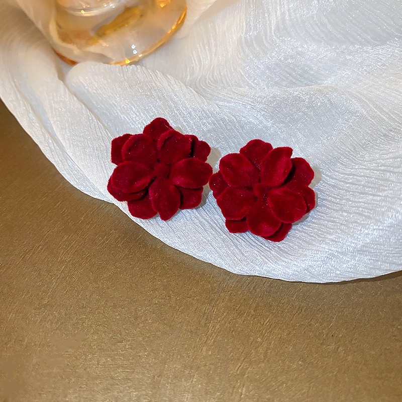 Anting Tusuk Motif Bunga Merah Bahan Resin Untuk Wanita