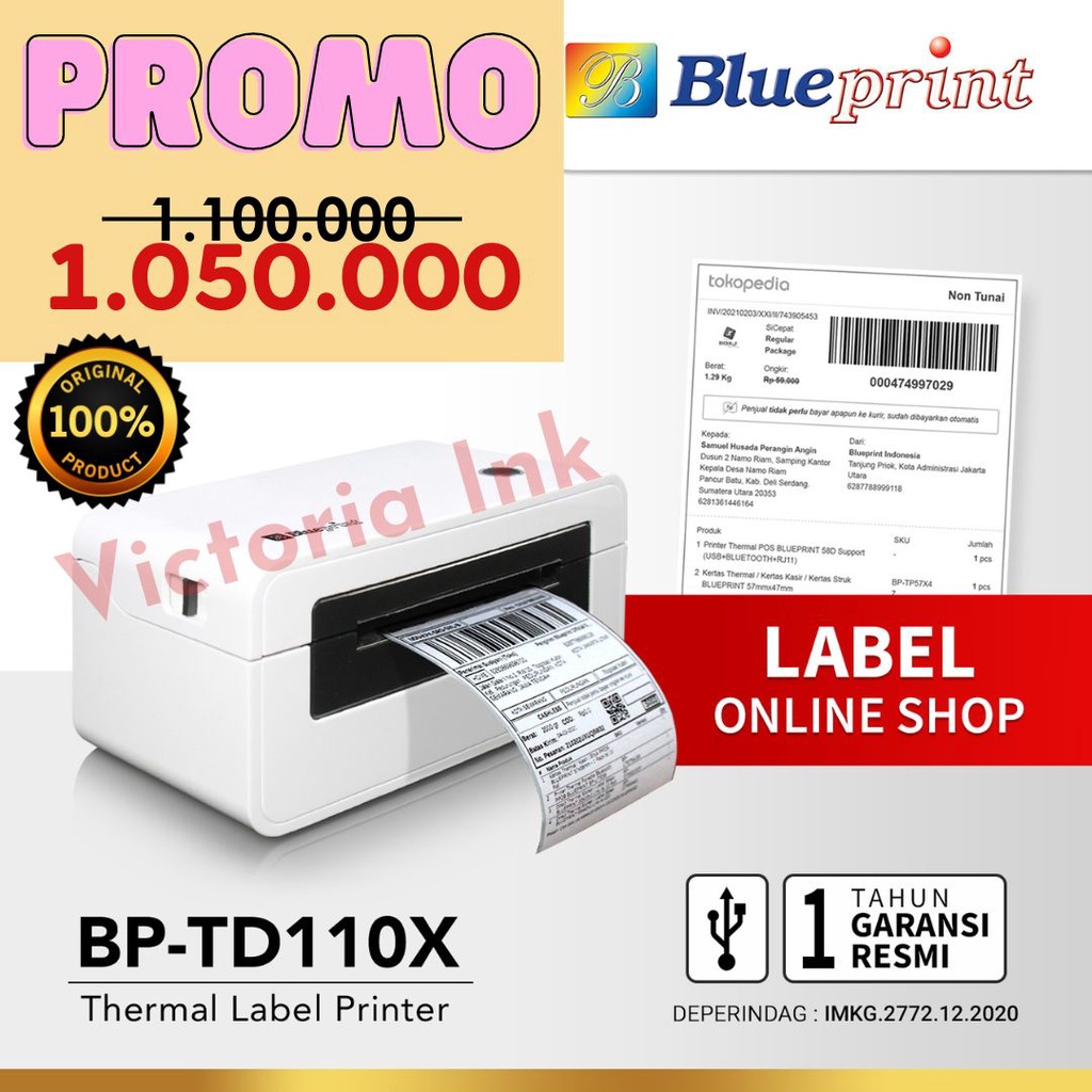 Printer Barcode Thermal Printer Label Resi A6 BLUEPRINT BP TD110X USB Printer Label Online Shop USB 110X