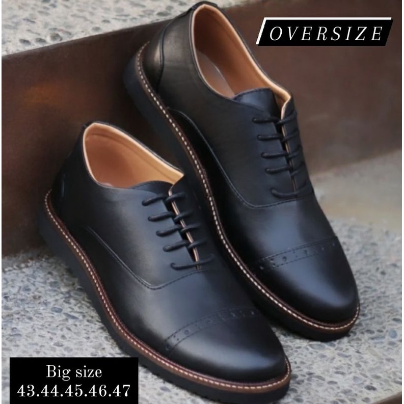 Sepatu Pantofel Barack Pria 10.XBlack Ukuran Besar 43-48 Oxford Cowok Ukuran IMPOR Hitam JUMBO Oversize Hitam Original