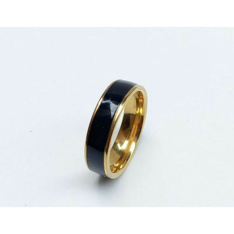 CINCIN TITANIUM HITAM LIST GOLD STAINLESS STEEL BAGUS BERKUALITAS PRIA WANITA TERBARU TUNANGAN