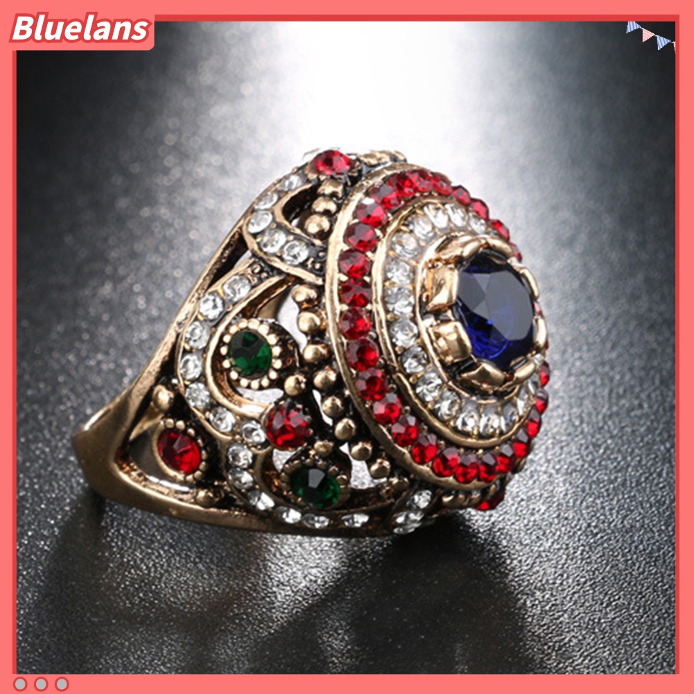Bluelans Women Luxury Round Colorful Rhinestone Inlaid Finger Ring Party Jewelry Gift
