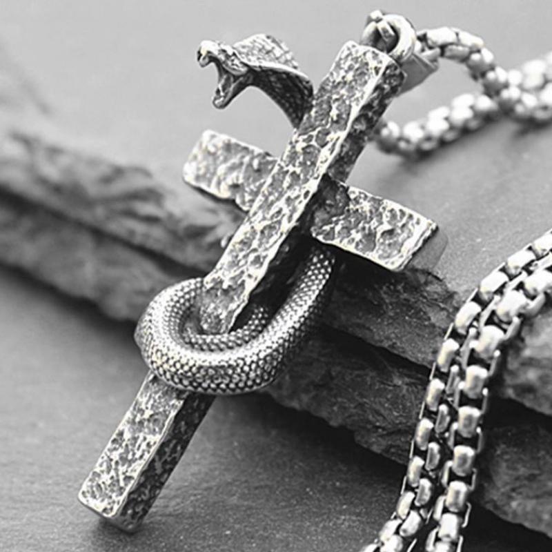 Cold wind men's snake cross pendant necklace Men's domineering jewelry accessories necklace