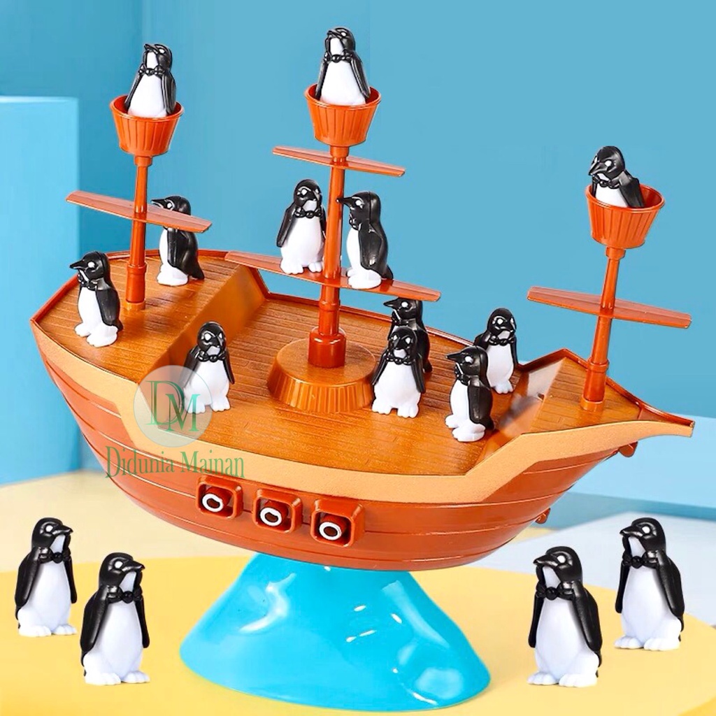 Mainan edukasi anak kapal bajak laut pinguin balancing board game set penguin balance on the pirates ship