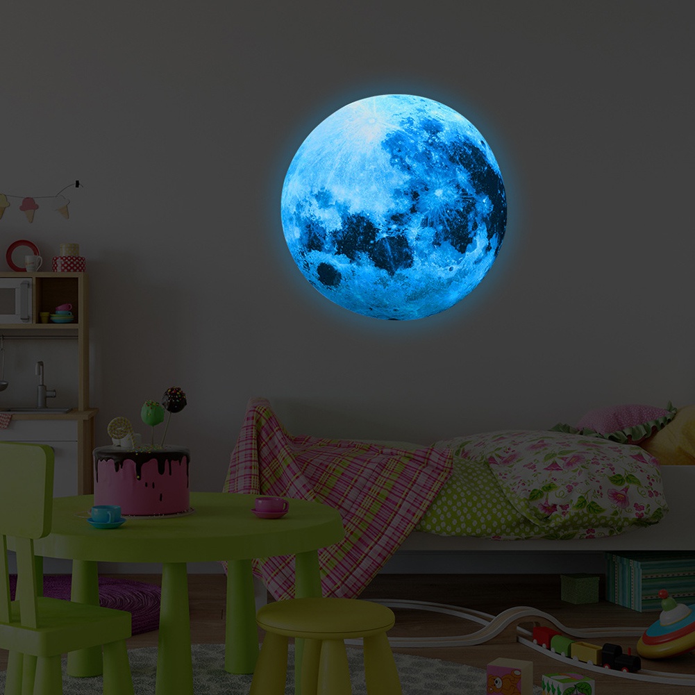 Stiker Dinding Bentuk Bulan 3D Fluorescent Untuk Dekorasi Kamar Anak