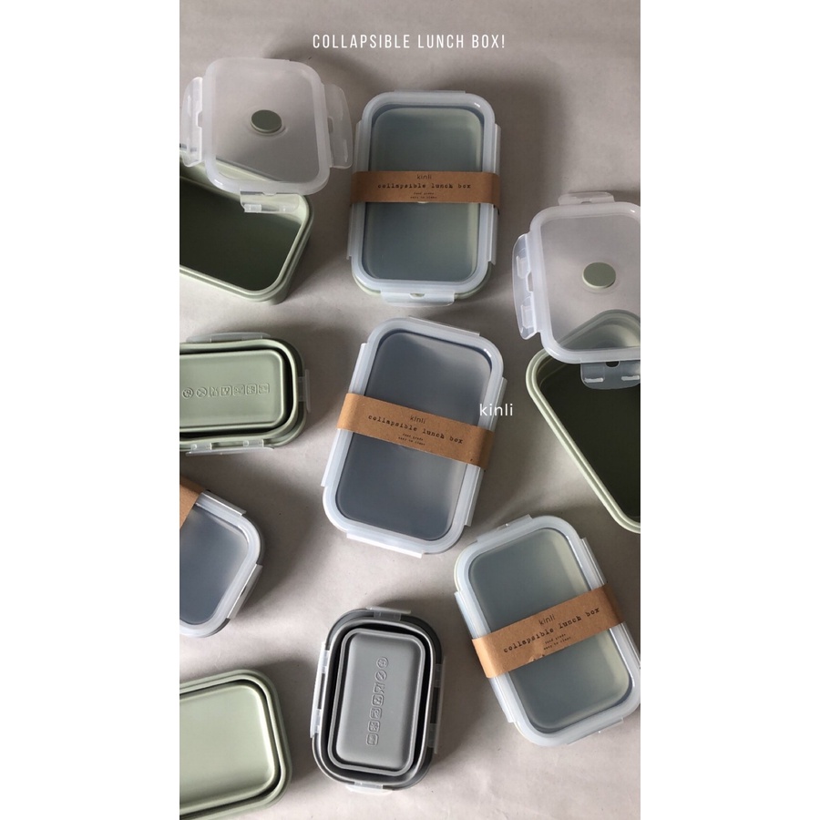 collapsible lunch box grey foldable food container tempat makan lipat kinli