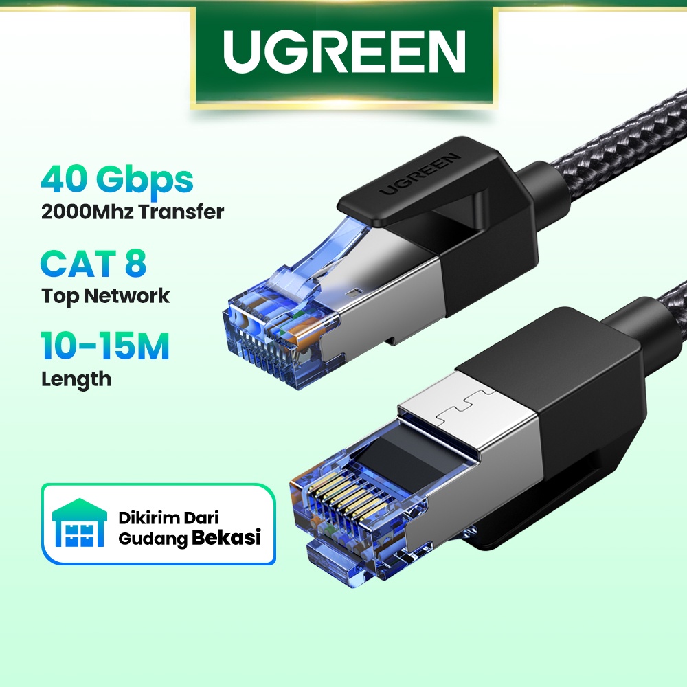 【Stok Produk di Indonesia】Ugreen Kabel LAN Ethernet Cat8 RJ45 High Speed Panjang 10m / 15m / 20m 40Gbps