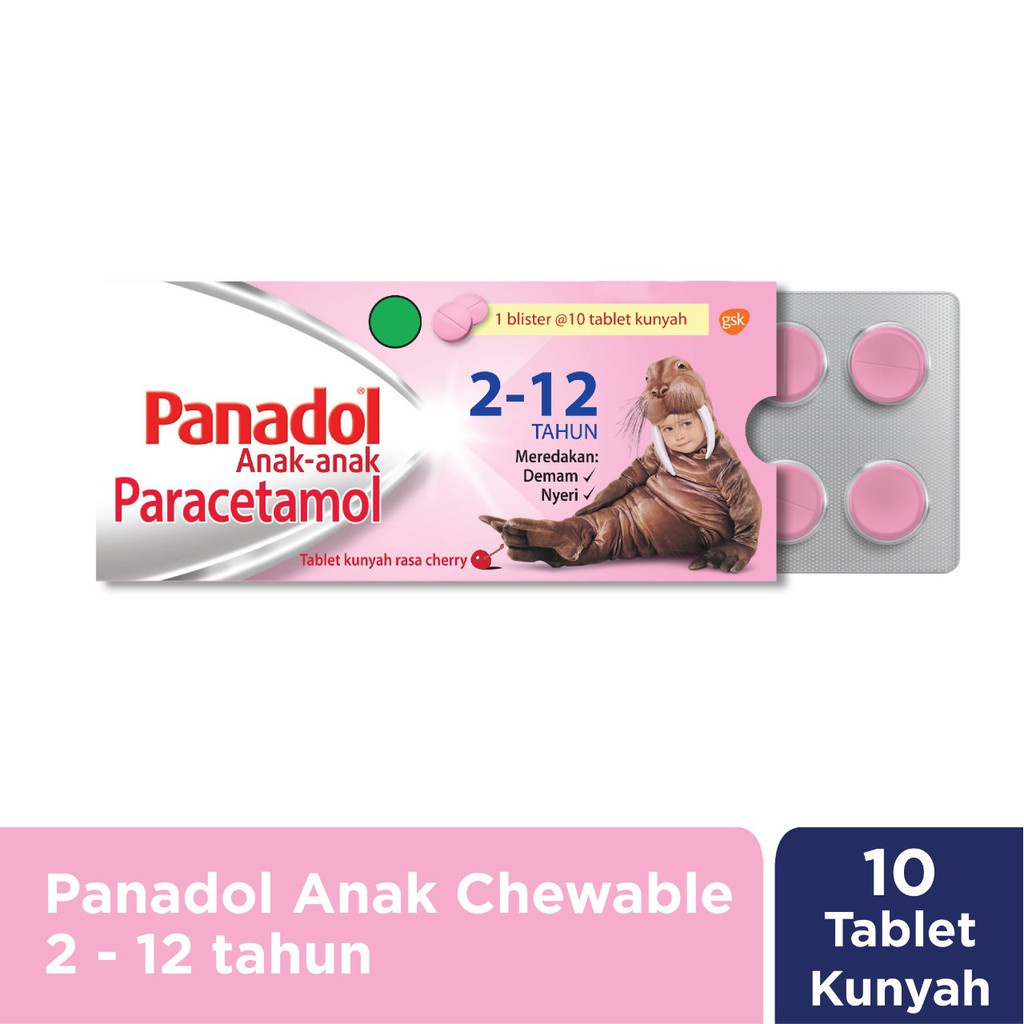 TURUN DEMAM PANADOL ANAK CHEWABLE TABLET PARACETAMOL (Per strip 10 tablet Kunyah)