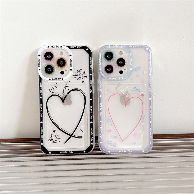 Casing Soft Case TPU Motif Hati Untuk IPhone 14 13 11 Pro Max 8 7 Plus X XS XR