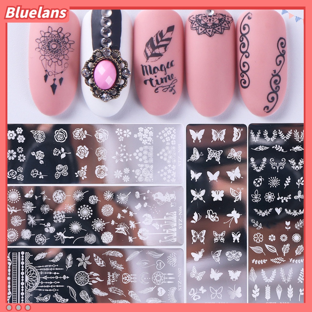 Bluelans Cetakan Stempel Kuku Motif Bunga / Kupu-Kupu Untuk Manicure