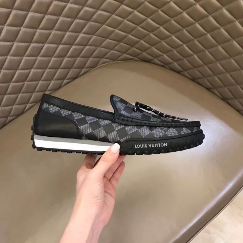 sepatu lv pria loafer cowok men shoes motif damier hitam mirror vip p1shoes slip on