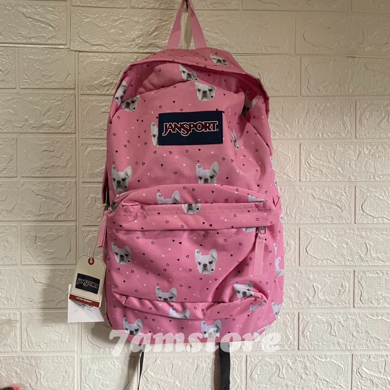 Tas / Backpack Ransel Jansport Superbreak Fierce Frenchies Motif Dog Original