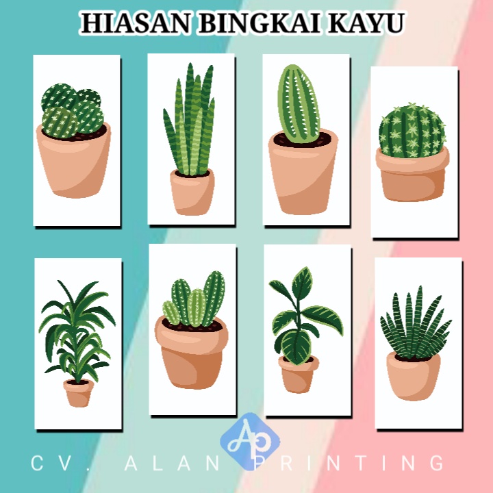 HIASAN DINDING MOTIF DAUN POT CARTOON UNIK LUCU PLUS BINGKAI MOTIF ASR aks