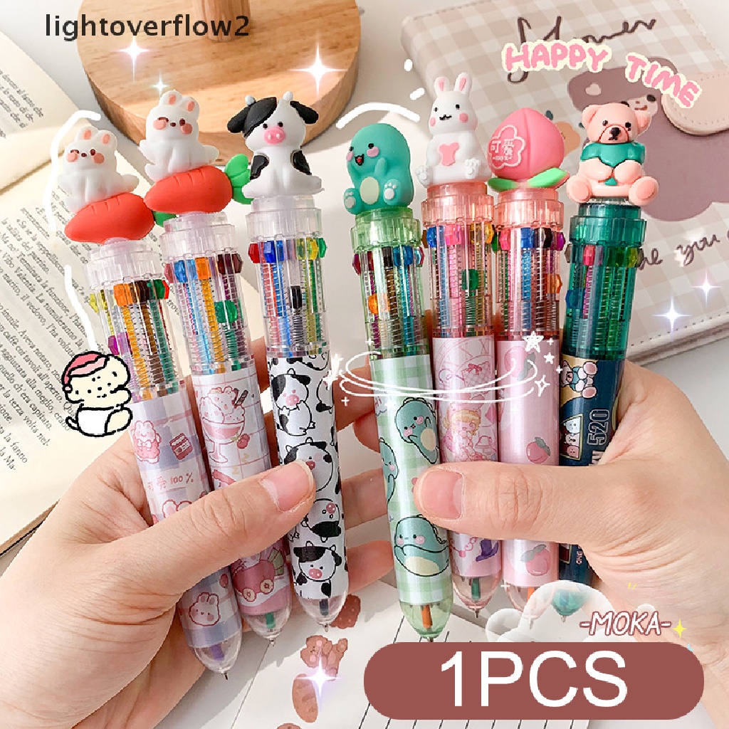 (lightoverflow2) Pulpen 10 Warna Dengan Hiasan Kartun Untuk Sekolah / Kantor