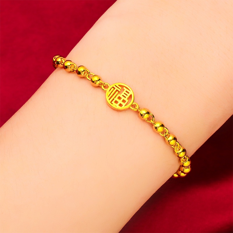 Goldkingdom Fashion Perhiasan Emas Asli Kadar 375 Bangkok Aksesoris Ready Stock Halus Manik Manik Pemain Tali Gelang Baru Wanita Buddha Manik Rantai