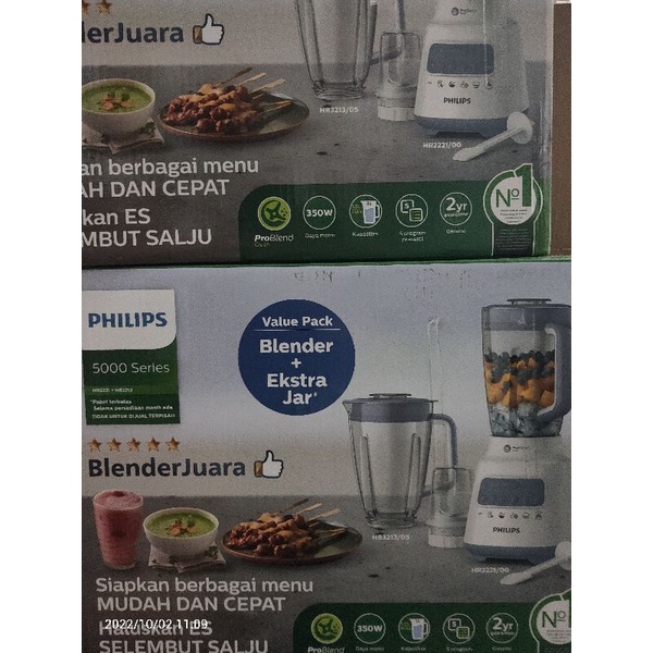 Philips Blender Plastik  HR2221 + Plastik Jar HR3213 2L Bundle pack Garansi Resmi 2Tahun