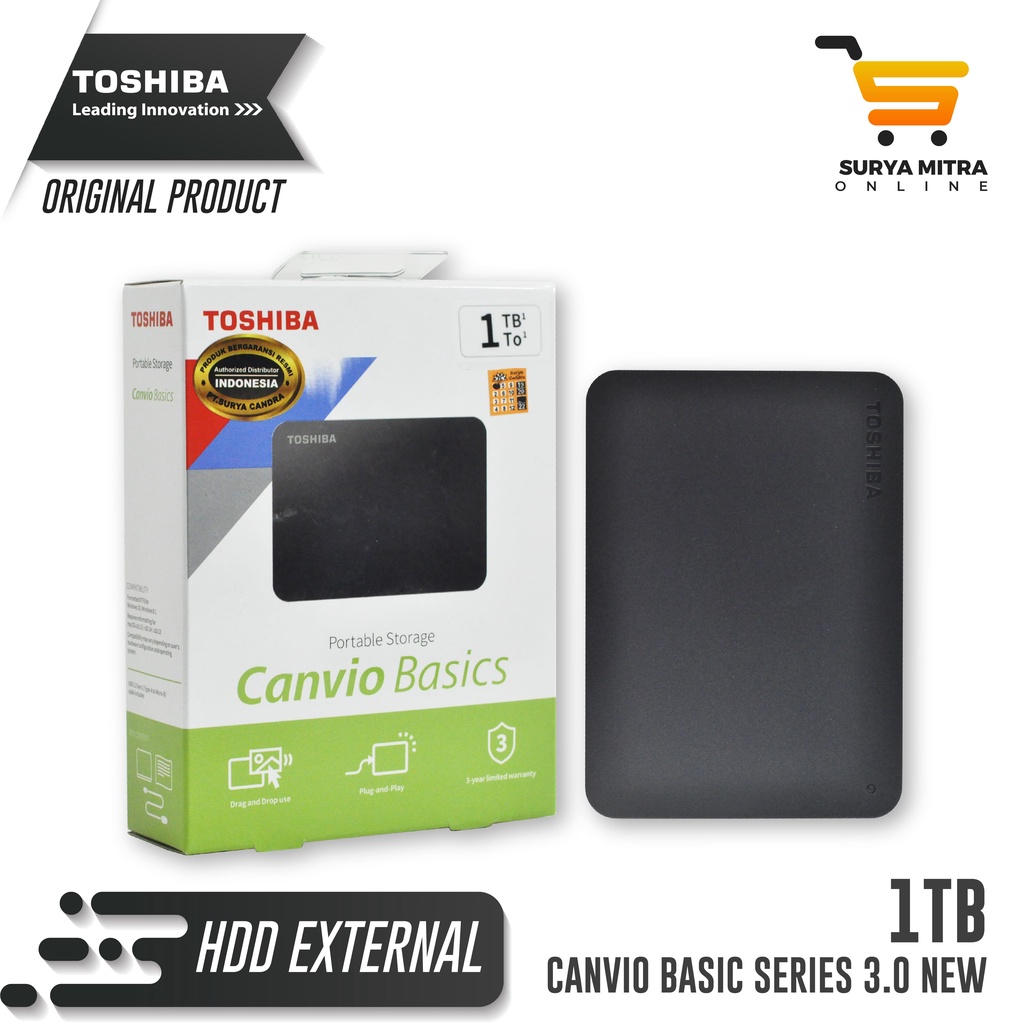 Hardisk Eksternal 1TB Toshiba Canvio Basic USB 3.0