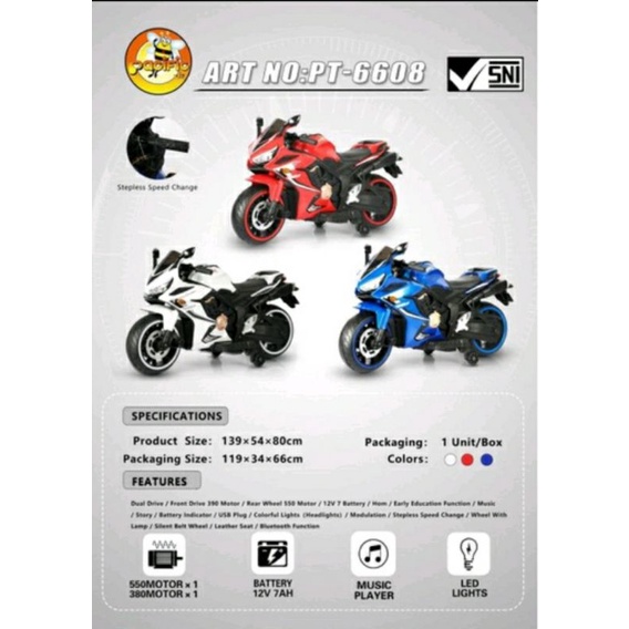 Mainan Motor Aki Anak Sport Pacific JR PT-6608 / PT 6608 / PT6608