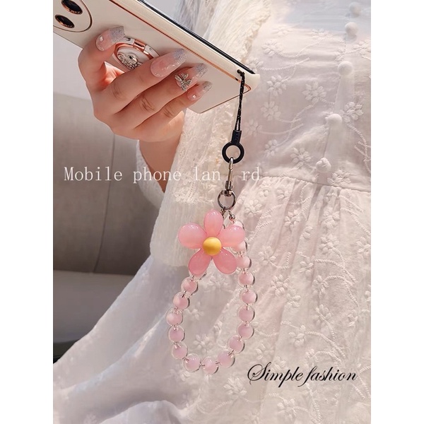 Colorful Flower Beads Cantolan Gantungan HP Phone Chain Lanyard Lucu