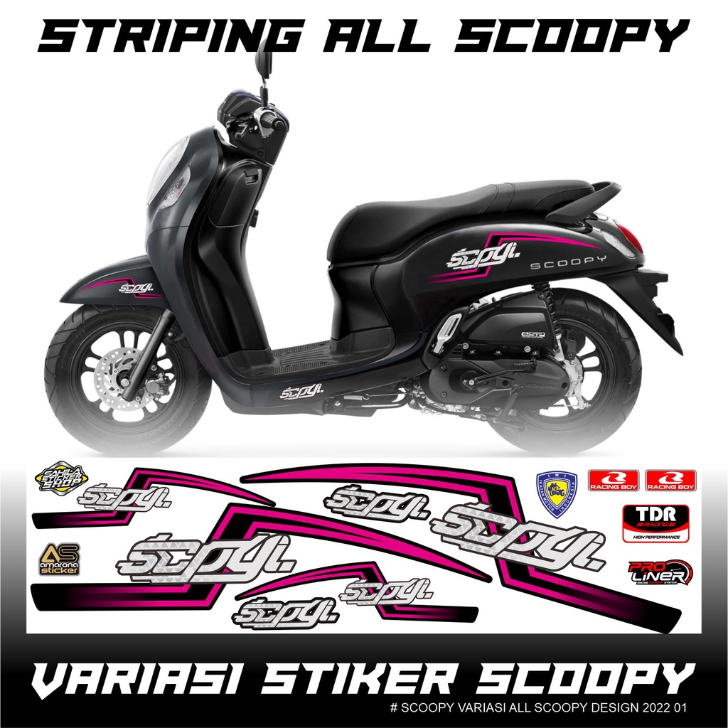STIKER SCOOPY VARIASI ALL SCOOPY - STRIPING MOTOR SCOOPY PINK DASAR HITAM