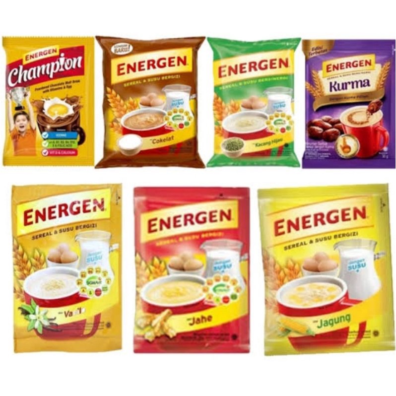 

[10 pcs] Energen Sereal Coklat / Vanila / Kacang Hijau / Jagung / Jahe / Kurma / Champion