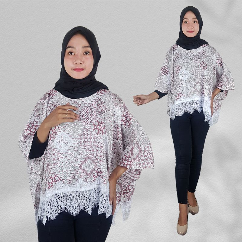 Blus Batik Kelelawar Renda Warna Soft - Naira Batik