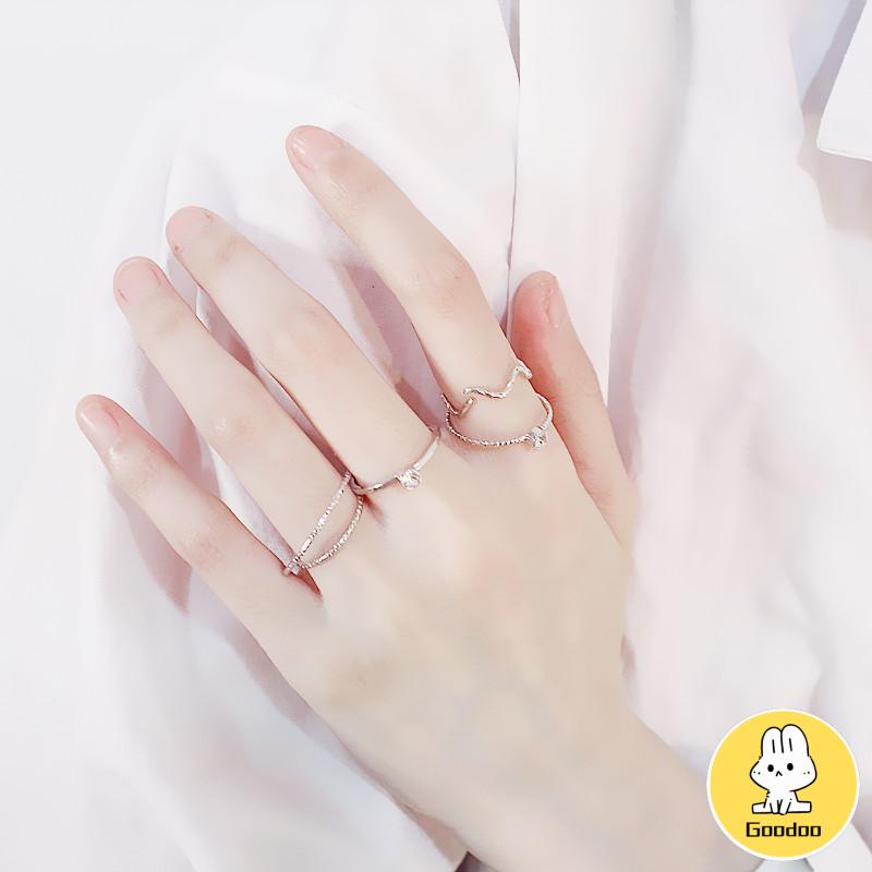 5Pcs / Set Cincin Jari Aneka Bentuk Warna Silver Untuk Wanita -Doo