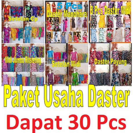 Paket Usaha Daster Murah 500 Ribuan Dapat 30 Pcs Dress Midi, Setelan Cp, Payung Jumbo, Manohara , Lo