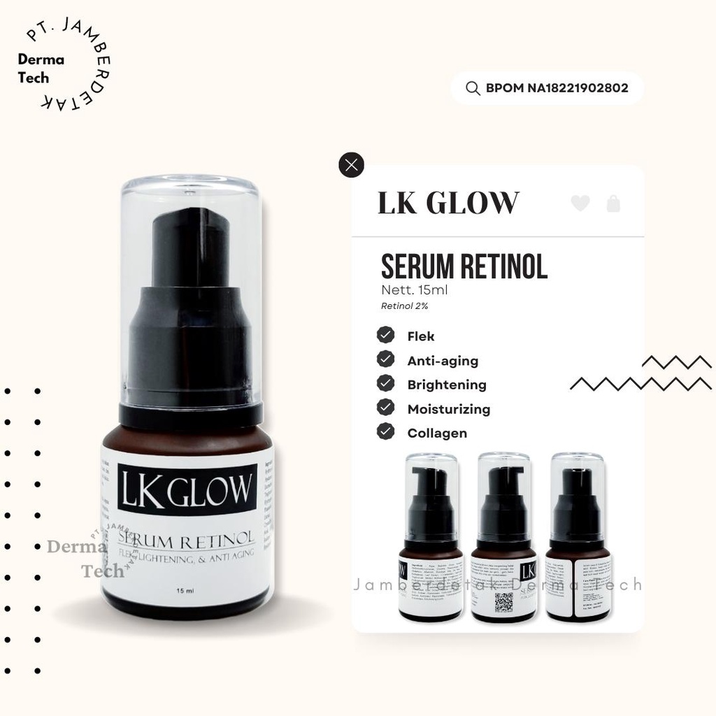 Serum retinol Lk glow totol flek melawan hyperpigmentasi noda hitam bekas jerawat anti aging hilangkan kerutan antioksidan meningkatkan produksi kolagen mengurangi kerutan mengencangkan mencerahkan