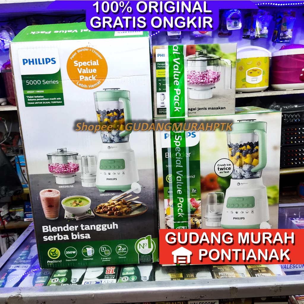 Blender Philips Bonus Chopper Philips PAKET BUNDLING Blender Philips HR2221 + HR3210 chopper gilinga