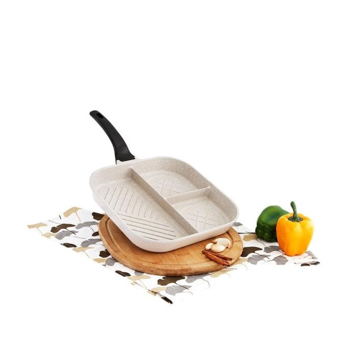 monggo] Wajan Teflon Grillpan Sekat 3 Cucina Square Frypan Anti Lengket